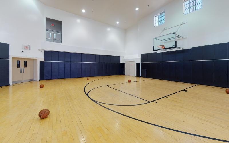 a basketball court with a net