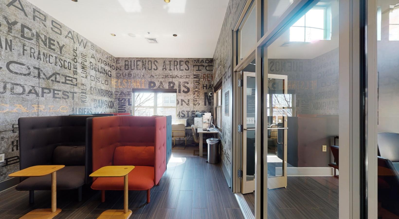 Enjoy our resident-only features a room with chairs and a table