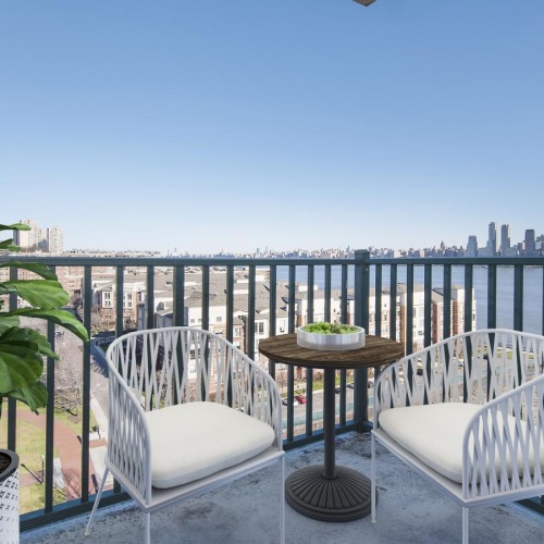 a table and chairs on a deck