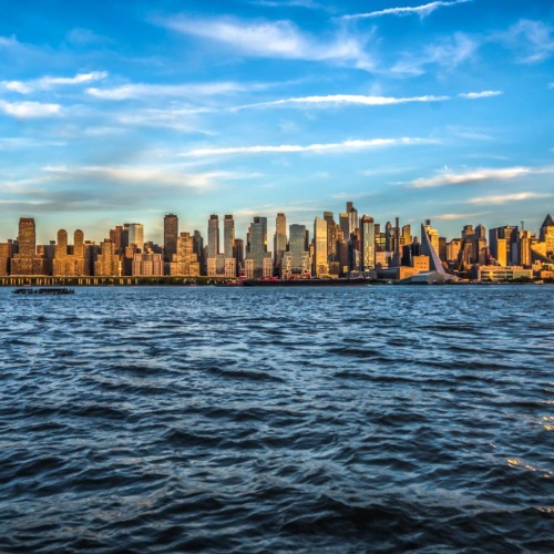 a city skyline across the water